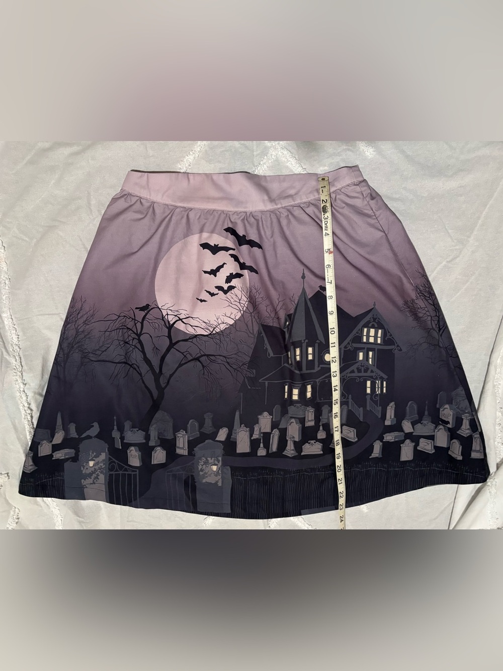 MODCLOTH circle skirt HALLOWEEN GRAVEYARD whimsygoth SPOOKY GIRL pinup LARGE - Picture 3 of 7